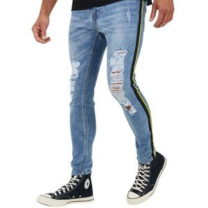Brave Soul Mens Denim Distressed Taped Jeans / Blue
